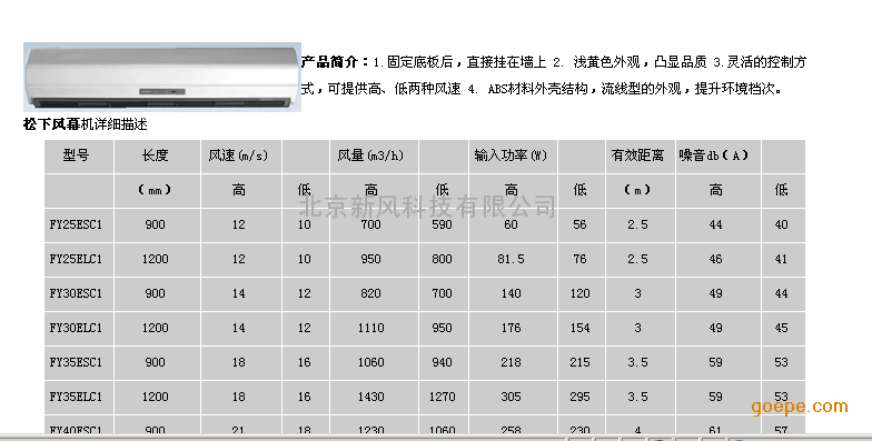 北京松下风幕机全型号