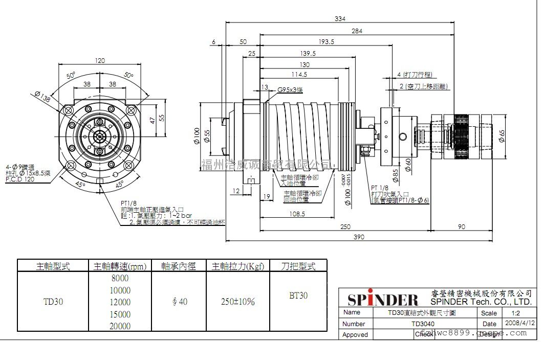 睿莹主轴 bt30-100-12000 直结式主轴