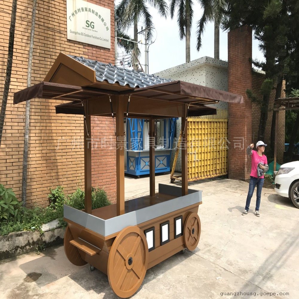 sg时景商业街售货亭户外木制贩卖车广场移动摊位车