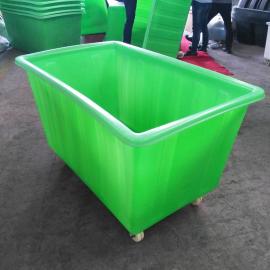 华社500L服装印染周转箱 食品级海鲜方箱 0.5吨织布厂用带轮方桶