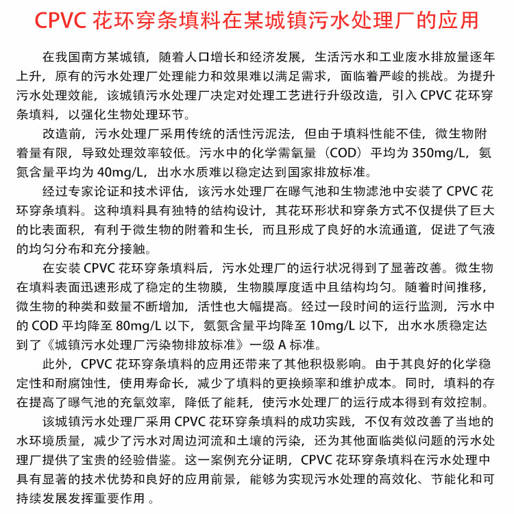 科隆填料CPVC穿条花环在某城镇污水处理厂的应用51/73/95